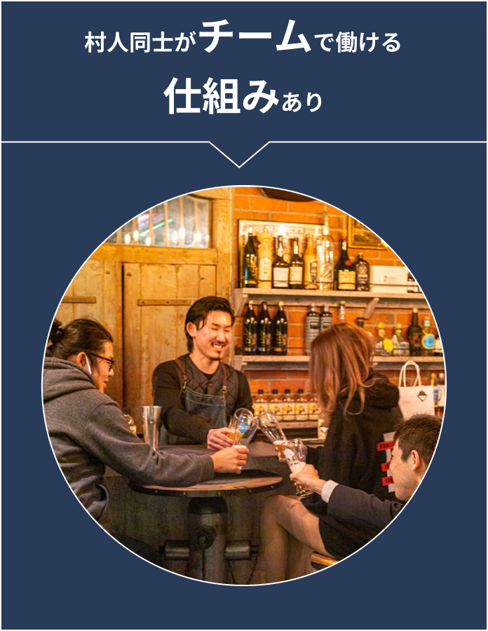 村人同士がチームで働ける仕組みあり